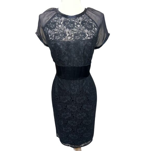 Laundry by Shelli Segal Black Lace Gothic Cocktail Dress Chiffon Sleeves Size 10 - Picture 4 of 10